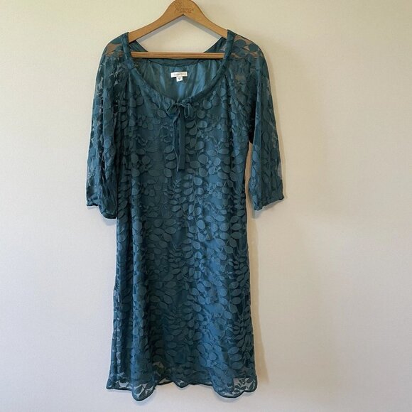 Garnet Hill Bohème Easy Lace Dress Size 6 Teal - Picture 2 of 4